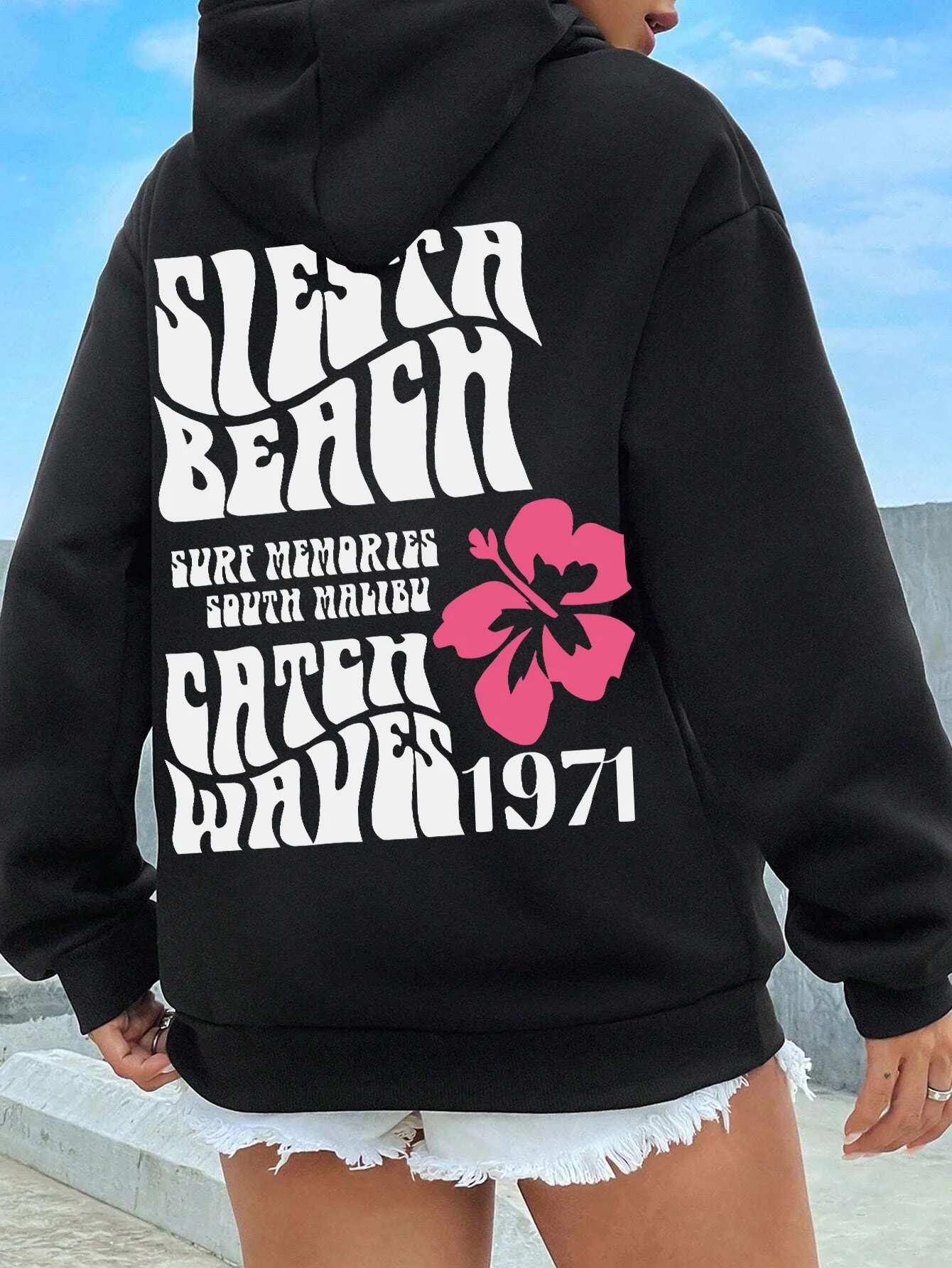 

Siesta Beach Catch Waves 1971 Printed Hooded Women Fleece Warm Hoodies Fashion Crewneck Hoodie Fashion Casual S-Xxl Tops Women