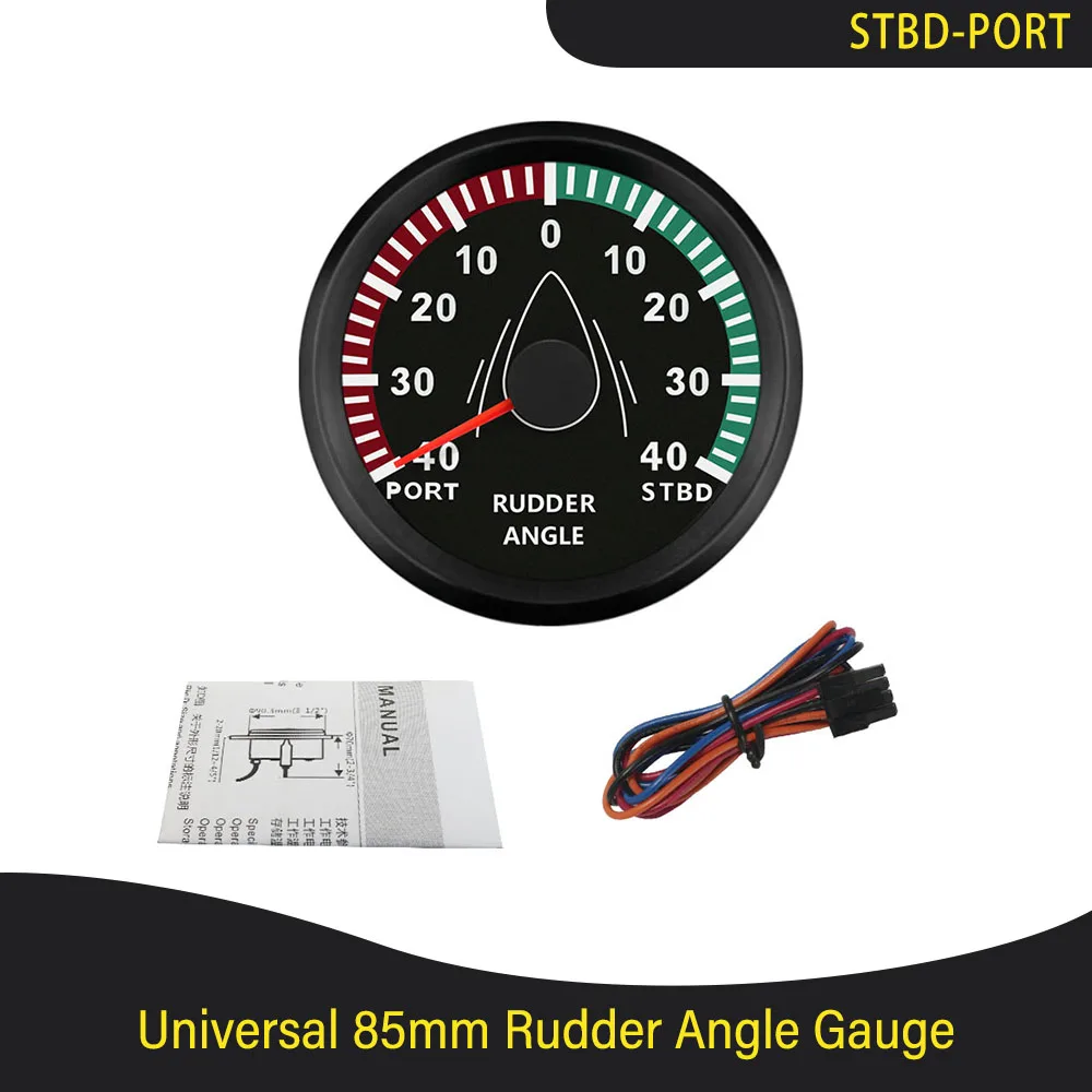 Marine Boats Yachts 52mm 85mm Rudder Angle Indicator Gauge 0-190ohm Signal 9-32V with Red Backlight for Yacht Vessel