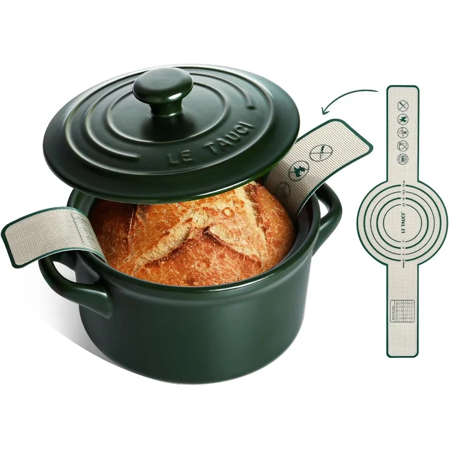 

3 qt Ceramic Dutch Oven for Bread Baking with Silicone Sling Lightweight NonToxic No Seasoning Needed Oven Microwave Dishwasher