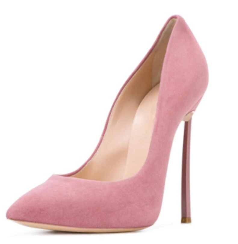 Women Pointed Toe Blade Pumps Metal High Heels Burgundy Blue Suede Stiletto Court Heeled 10cm Pumps Slip-on Office Lady Shoes