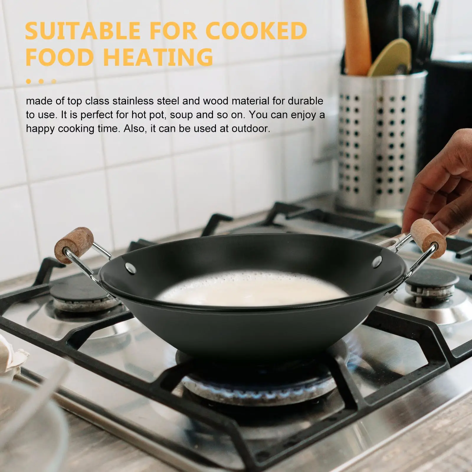 Stainless Steel Multi-Purpose Cooking Pot Double Ear Household Kitchenware Griddle Flat Bottom Wok Small Seafood Pots