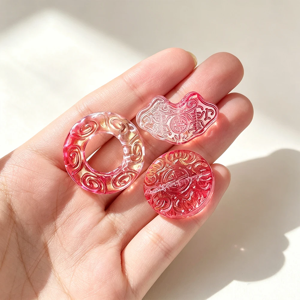 Chinese Style Red Gold Vintage Glass Beads Retro Lucky Lock Peace Circle Pendant DIY Jewelry Making Earring Necklace Charms