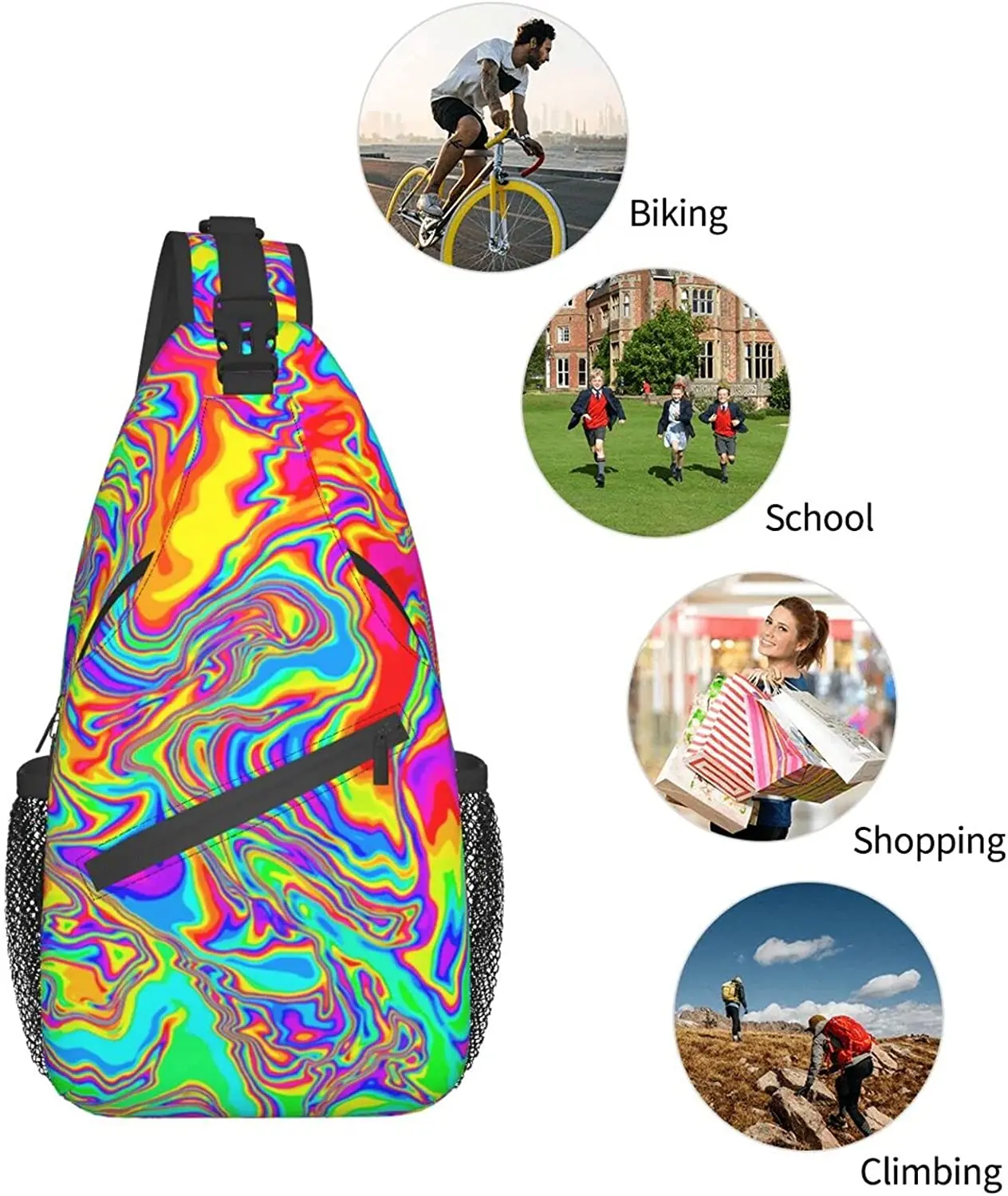 Psychedelic Trippy Sling Backpack,Casual Crossbody Shoulder Backpack Sling Bag Chest Daypack for Men Women Sport Hiking Gym