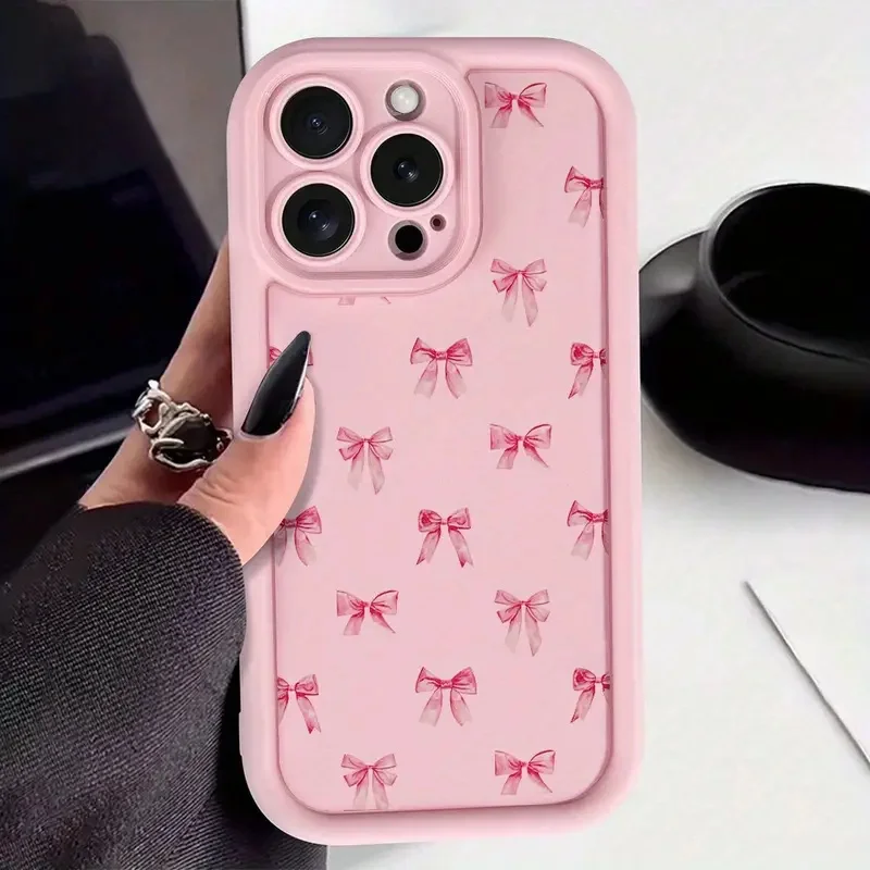 Sanfte rosa Schleife Print Handyhülle für iPhone 16 17 Pro Max 15 14 13 12 11 XS X XR 7 8 16 Plus SE 2022 16E süße Bownote Soft Cover – Detail 5