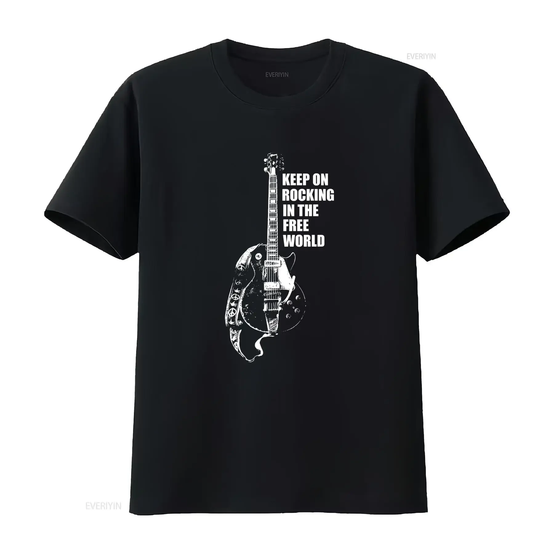 Maglietta Uomo Vintage Neil Young Keep On Rocking In The Free World Stampa Chitarra 100 Cotone Collo Tondo Nero Casual vintage