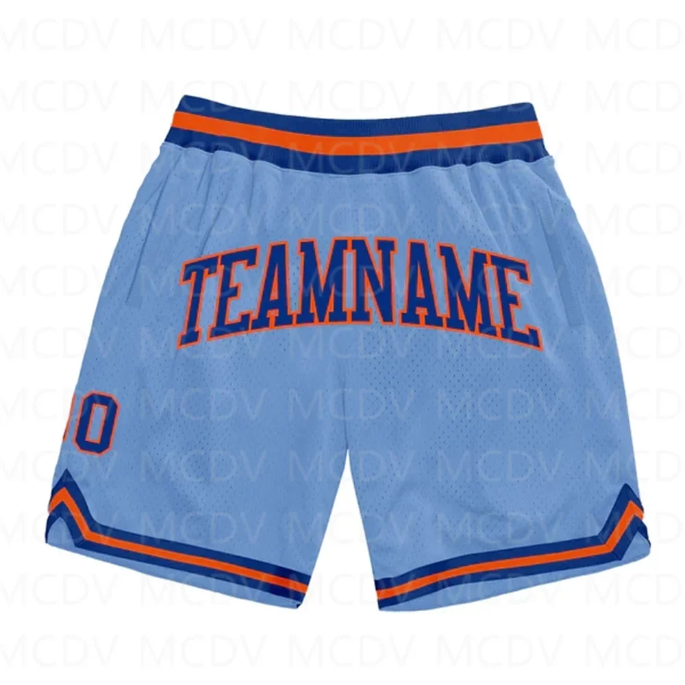 Custom Light Blue Royal-Red Authentic Throwback Basketball Shorts 3D All Over Printed Men's Shorts Quick Drying Beach Shorts