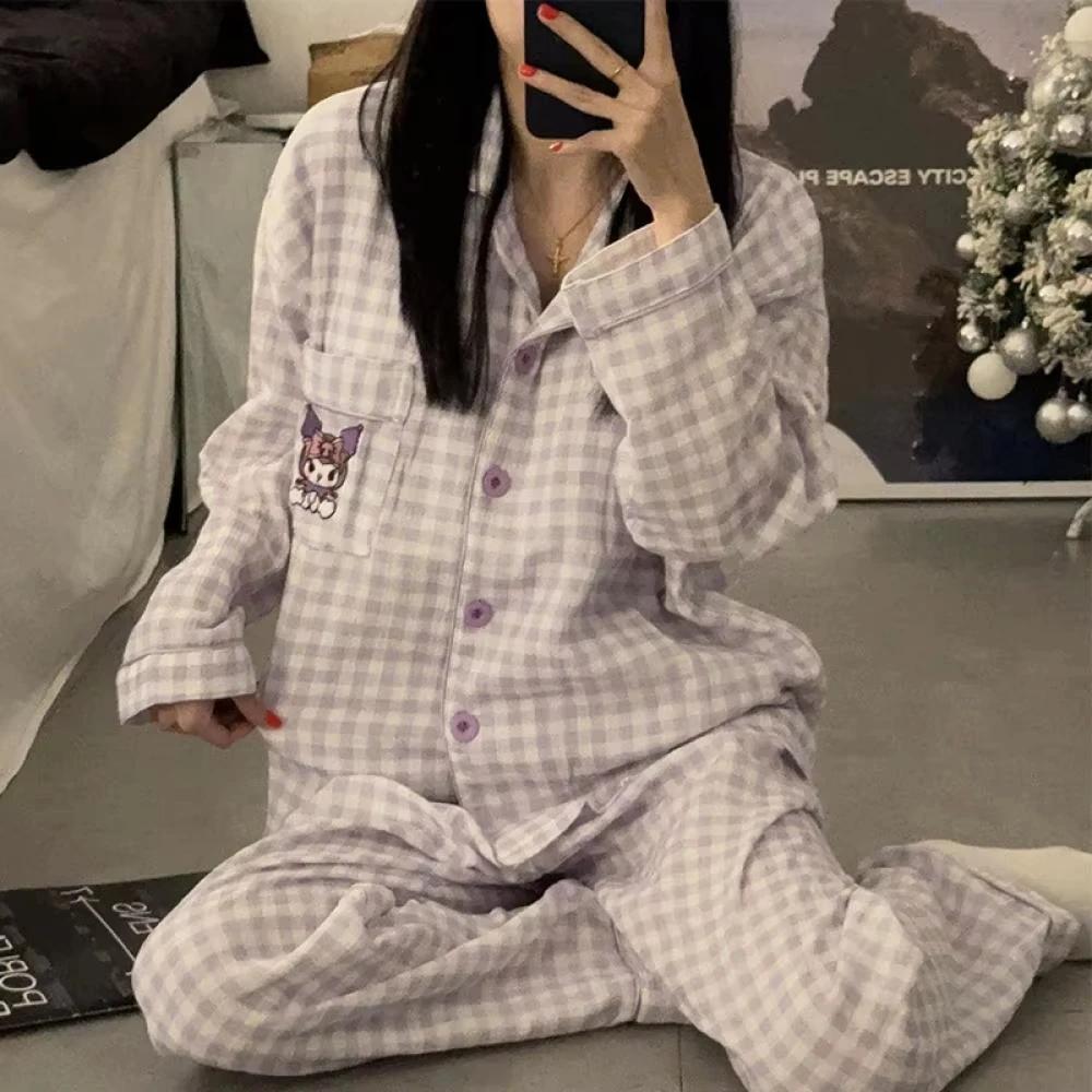 

Kawaii Hello Kitty Women Pajamas Set Autumn Nightwear Cartoon Long Sleeves and Long Pants Anime Girls Student Cute Homewear Gift
