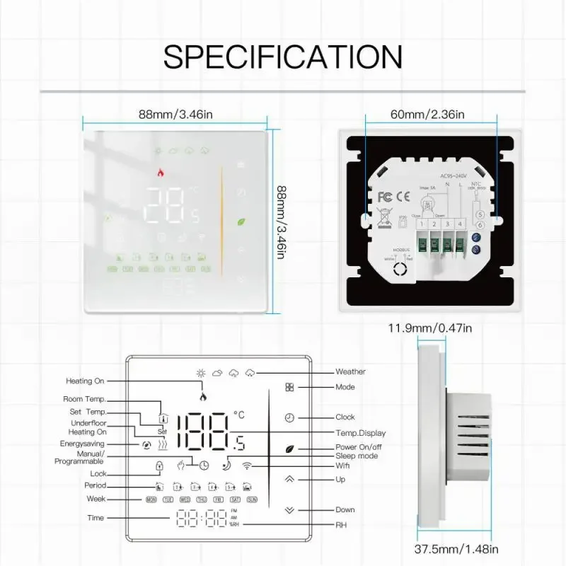 Thermostat de chauffage au sol intelligent Tuya WiFi, eau, électrique, gaz, bomicrophone, température, vie intelligente, contrôle via Alexa, Google Home