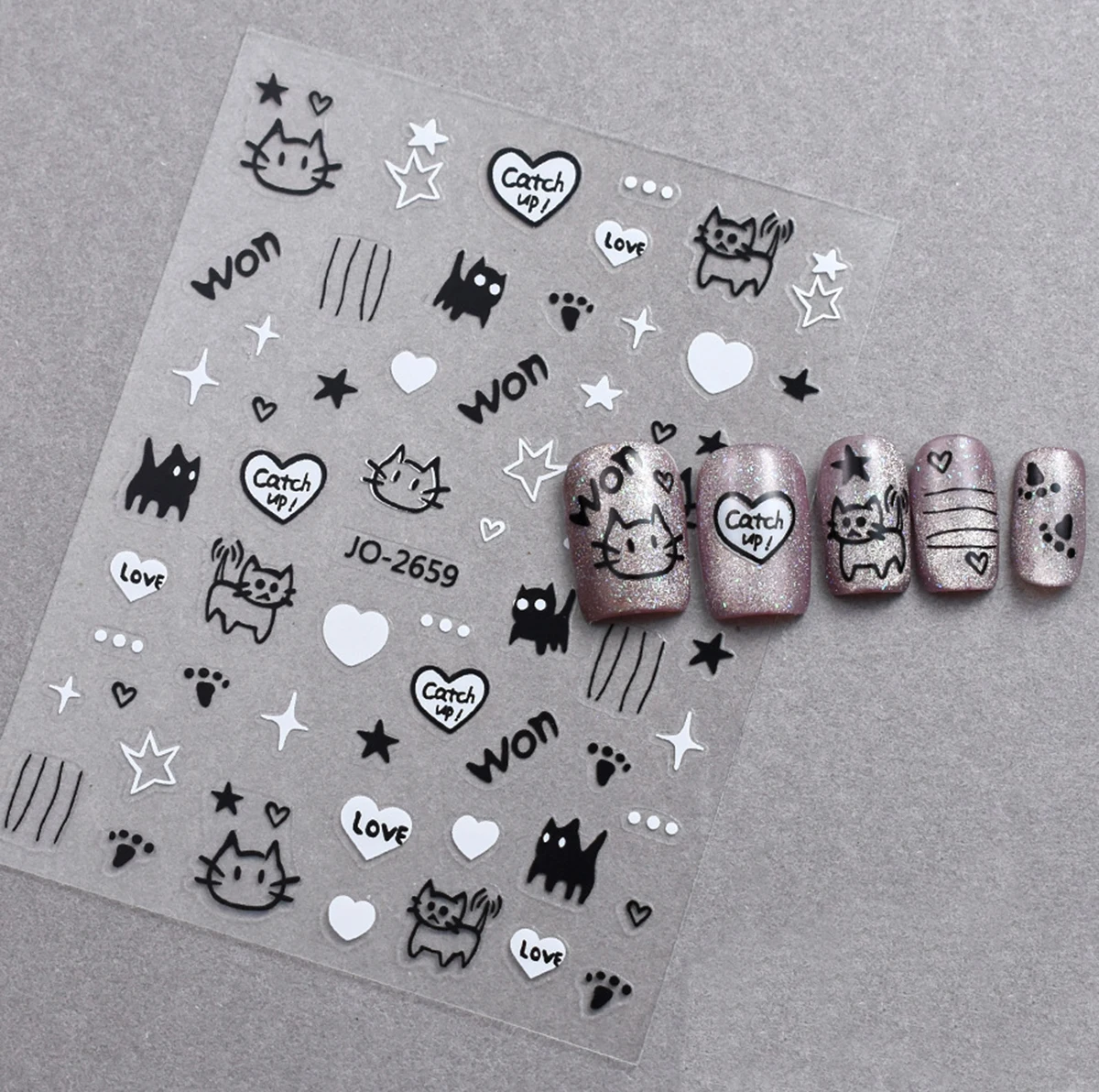 1pcs Cute Black Cats Dogs Footprints Star Love Heart Bows 3d Nail Stickers Nail Decals For Nail Decorations Nail Tips Beauty DIY