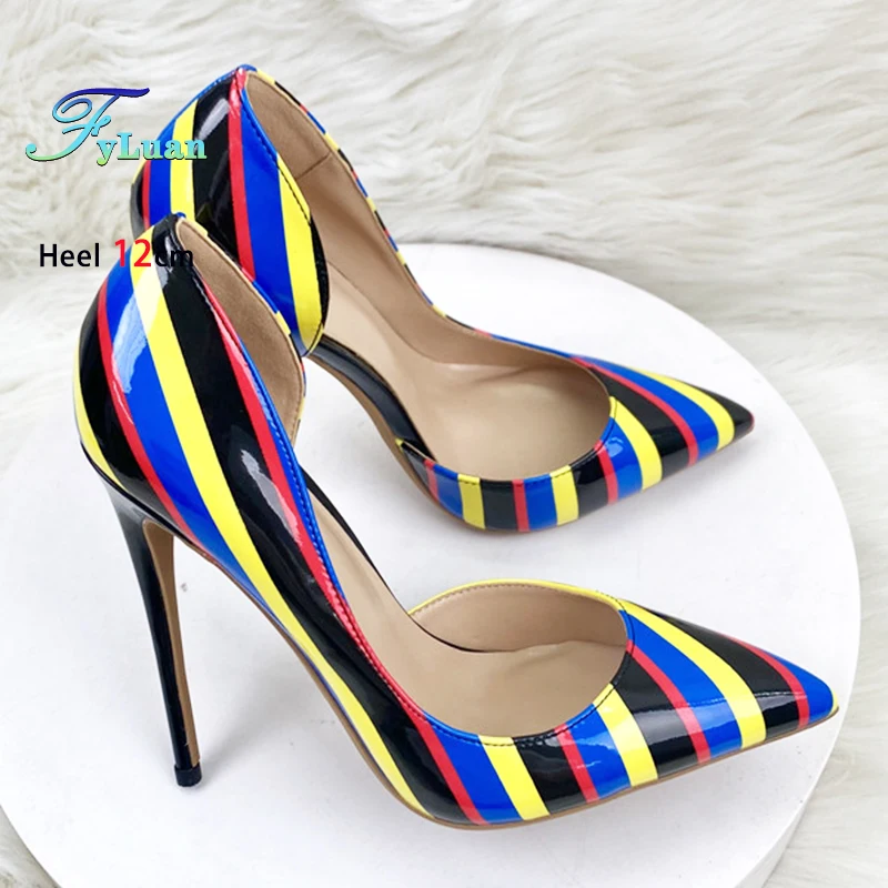 

Женские босоножки на каблуке, пикантные боковые пустые туфли на высоком каблуке 8 см, 10 см, 12 см, большие размеры, туфли-лодочки в полоску, женские модные туфли на шпильке с острым носком