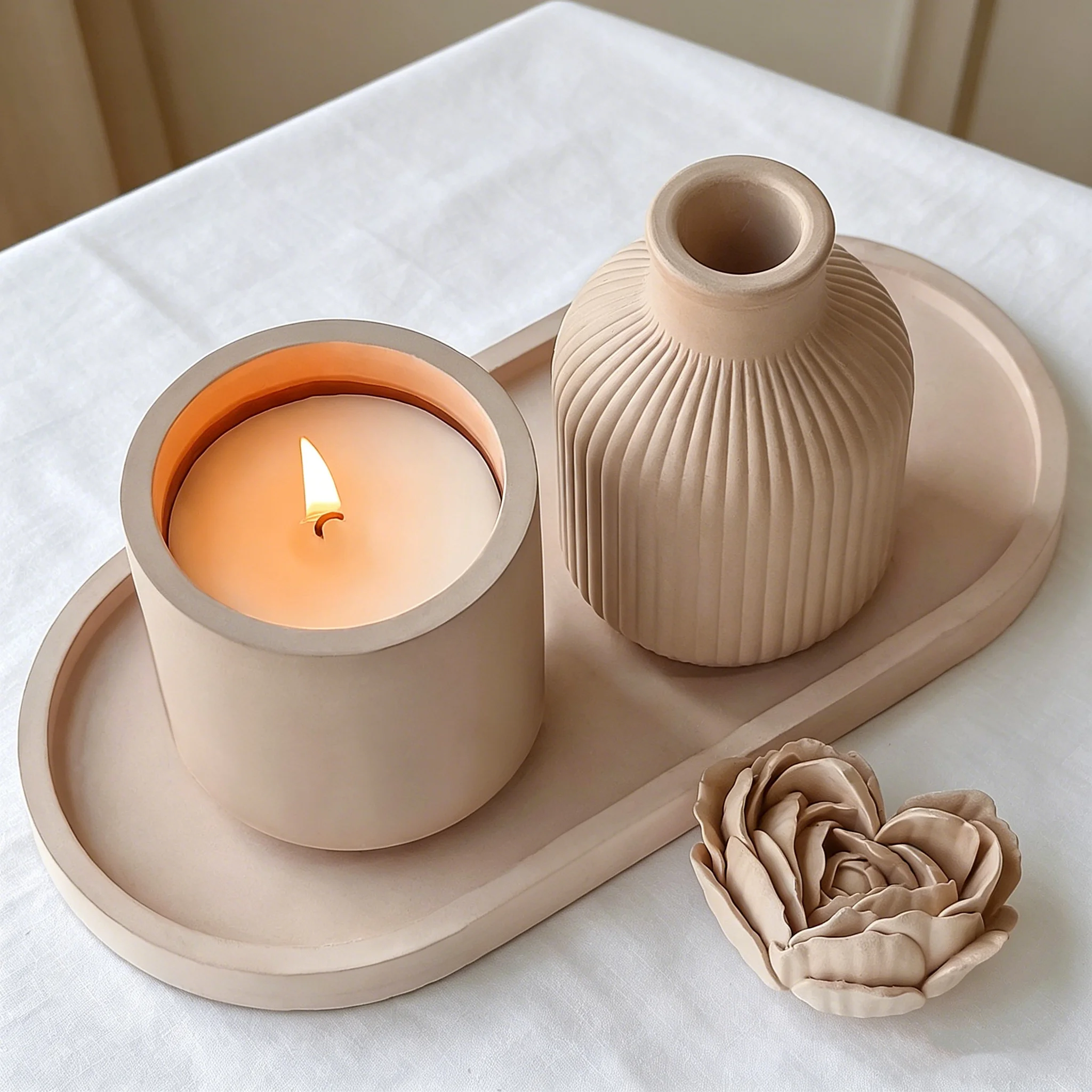 DIY Untersetzer-Vasen-Kerzenhalter-Gipsform-Sets, Gips-Zement-Trockenblumen-Vasen-Silikonform, Desktop-Dekoration, Bastelset