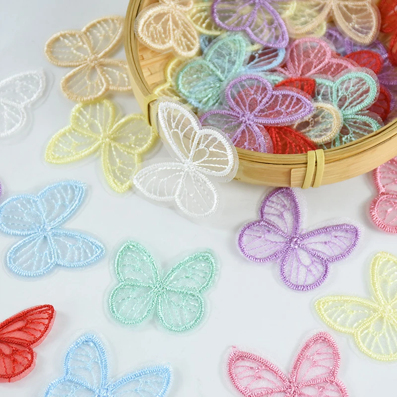 50Pcs Cloth Butterfly for Clothing Dress Hair Clip DIY Sewing Embroidered Craft Wedding Dress Accessories 4cm Butterfly Mesh