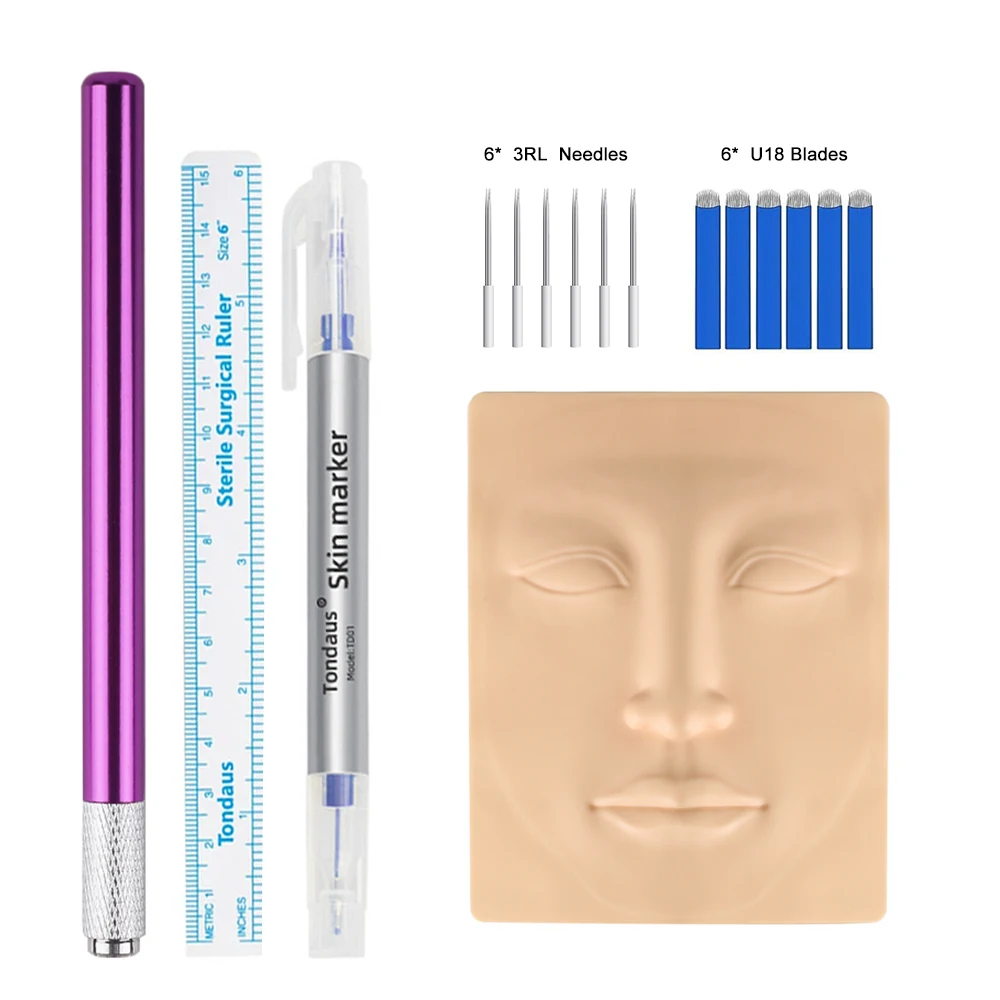 

Microblading Manual Tattoo Pen Kit with U18pin Blades and Tattoo Practice Skin for Eyebrow Tattoo Permanent Makeup
