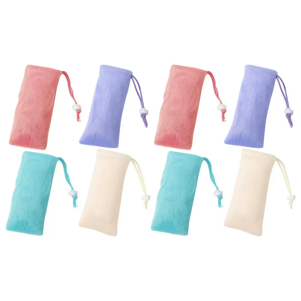 8Pcs Soap Net Bag Drawstring Exfoliating Mesh Foaming Shower Pouch Bar Soap Holder Portable Bathroom Mesh Bags Drawstring