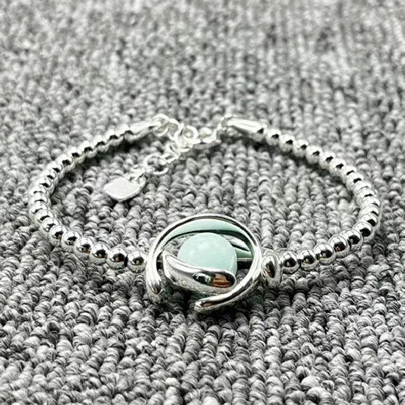 Luxury Popular in Europe and America Original Fashion Electroplated 925 Silver Round Jade Bracelet Festival Jewelry Gifts