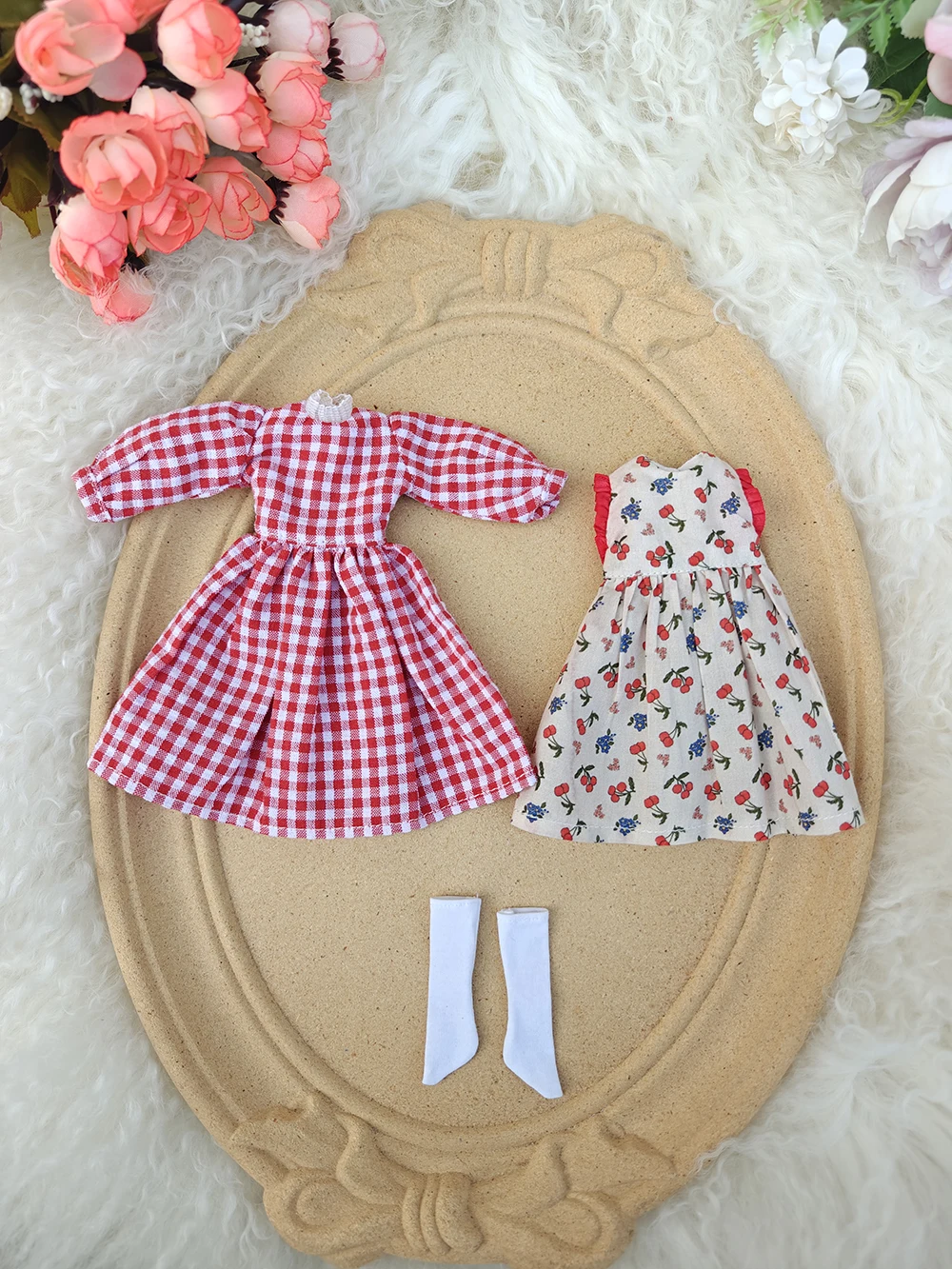 

Одежда для кукол Blythe: весенний милый красный комплект с цветочным принтом и клетчатым узором, аксессуары для кукол Ymy, Licca, Azones, Ob22, 24, 27, YMY.