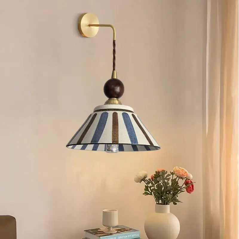 

Song style Aesthetic Flower Ceramics Wall Lamps for Bedroom Bedside Restaurant Hallway Entrance Living Room Pendant Light E27