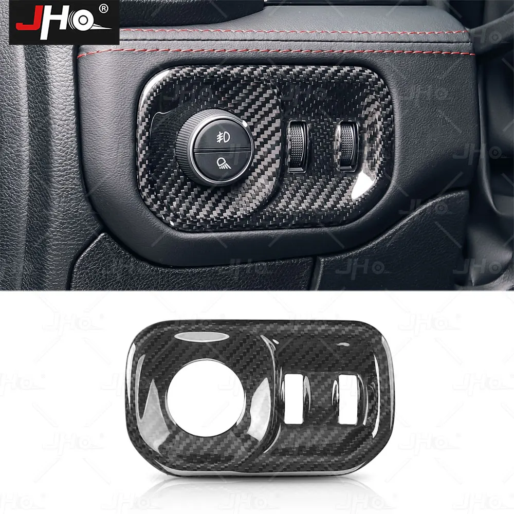 JHO Real Carbon Fiber Inner T-rex Headlight Control Panel Cover Fit for Ram 1500 TRX 2021 2022 Pickup Protector Accessories