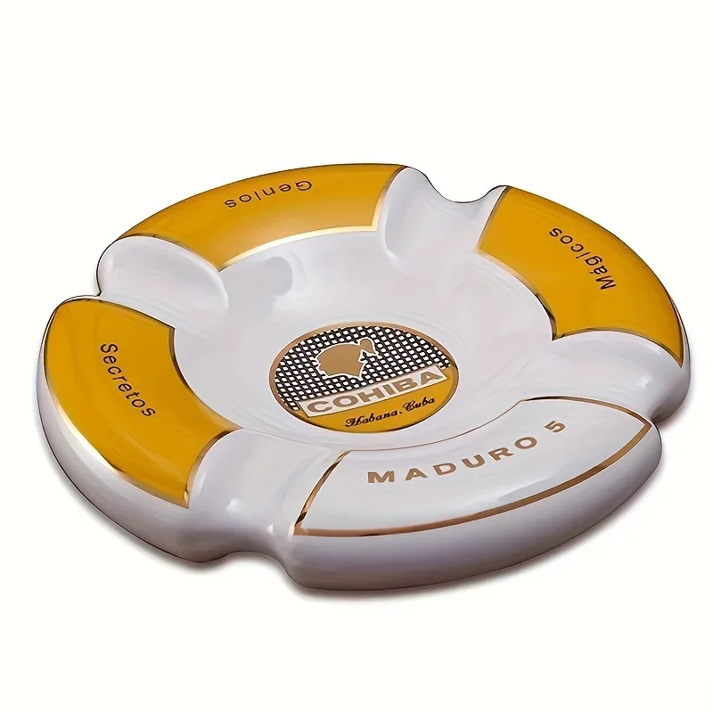 Classic Round Ashtray, 4-slot Ashtray,Large Rest Outdoor Cigars Ashtray for Patio/Outside/Indoor Ashtray Gifts for Men cohiba