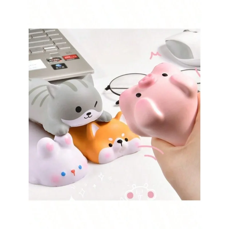 Cute Animal Themed Ergonomic Mouse Pad with Hand Chain - Cat Pig Dog Rabbit Soft PU Design for Computer Desk Office Assistance