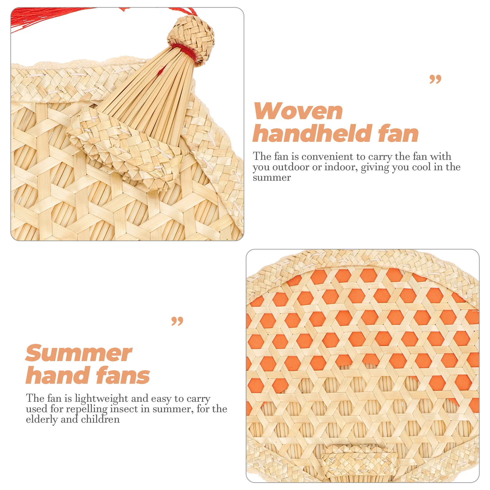 

Summer Straw H made Woven Hemming Decorative Red Color Rustic H held H Fans Chinese Beach Fans for Adults