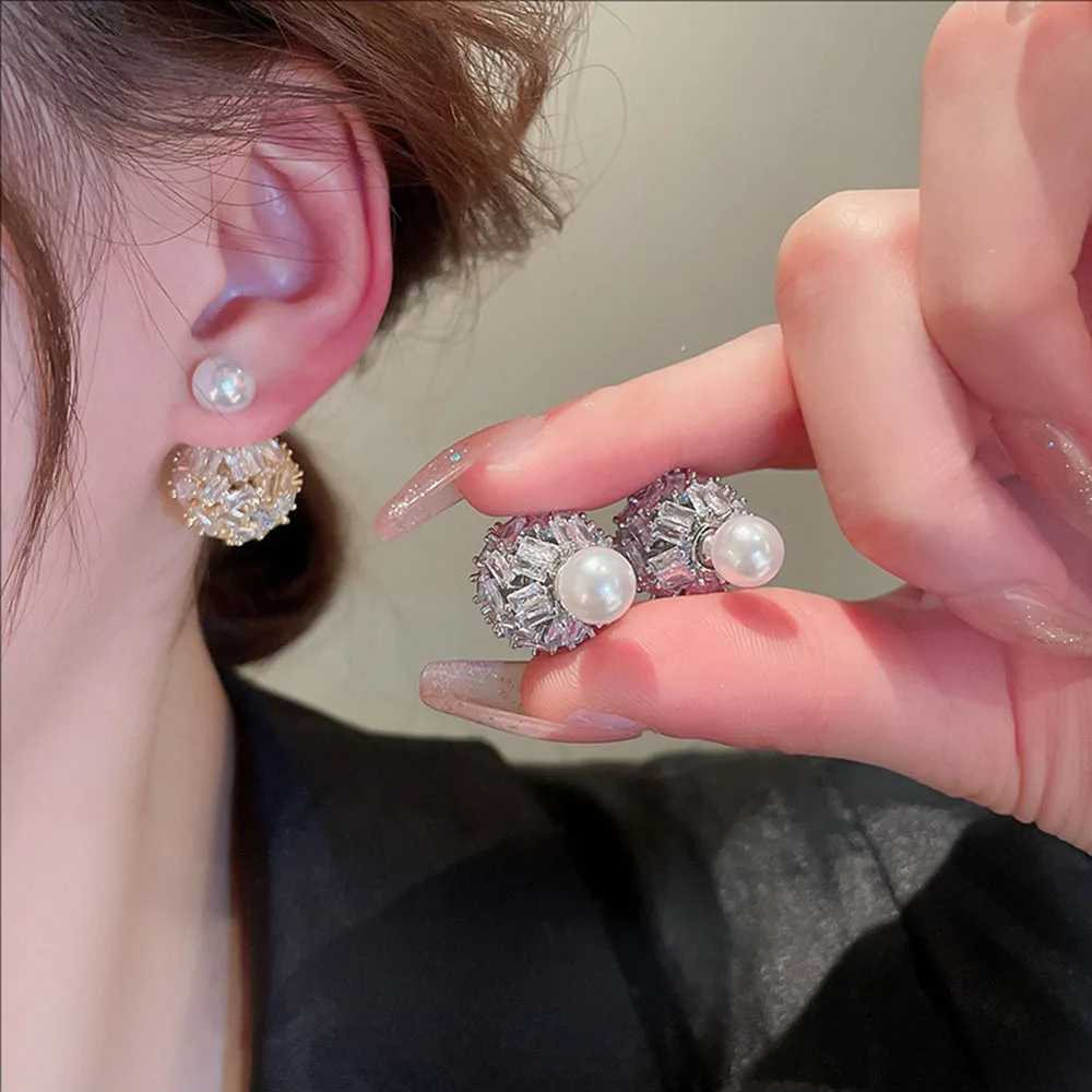 

Real Golden Electroplated Silvery Needle Zirconia Round Ball Earrings Light Luxury and Fashionable Jewelry For Women