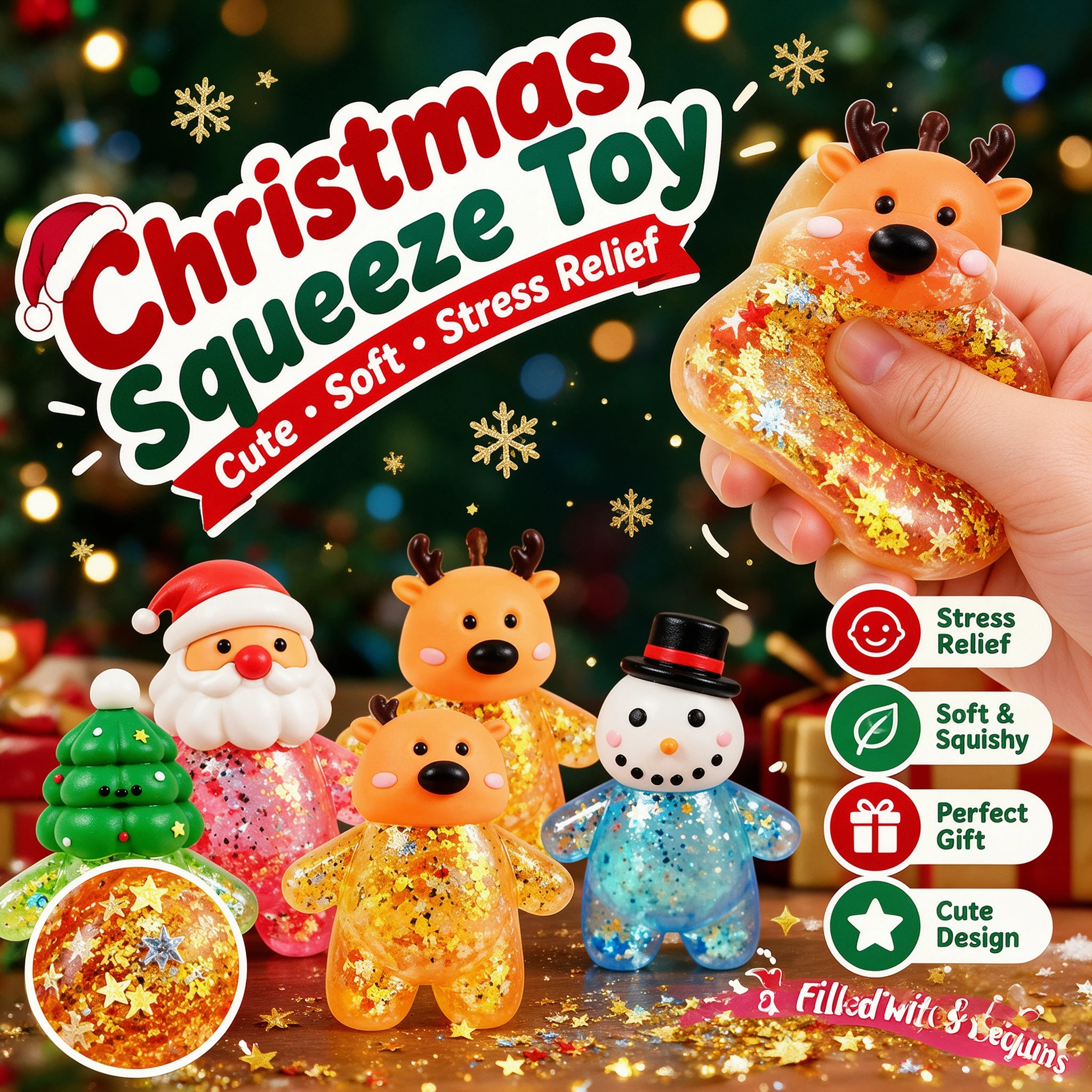 Christmas Santa Snowman Maltose Squishy Toy Stress Relief Decompression Toy Factory Supply Wholesale Gift Pack Party