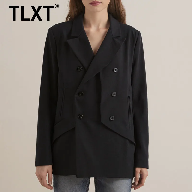 

TLXT модный деконструкционный блейзер с двойной дверью и планкой, женский пиджак свободного покроя с лацканами и длинными рукавами, осень 2023, новинка XK1470