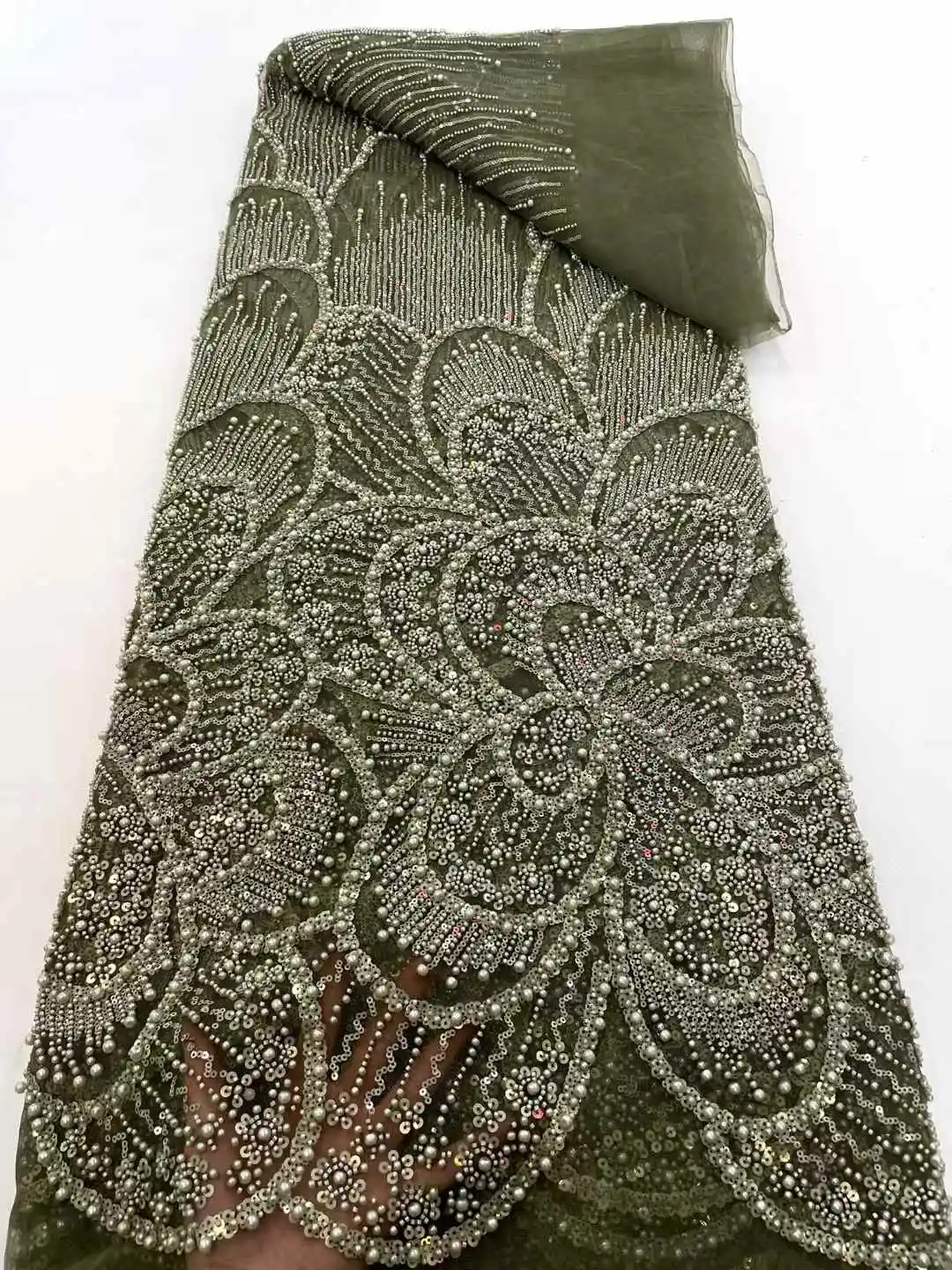 French Tulle Beads Lace Fabric African Lace Fabric 2025 Pearls High Quality Nigerian Embroidery Lace Fabric For Wedding Sewing