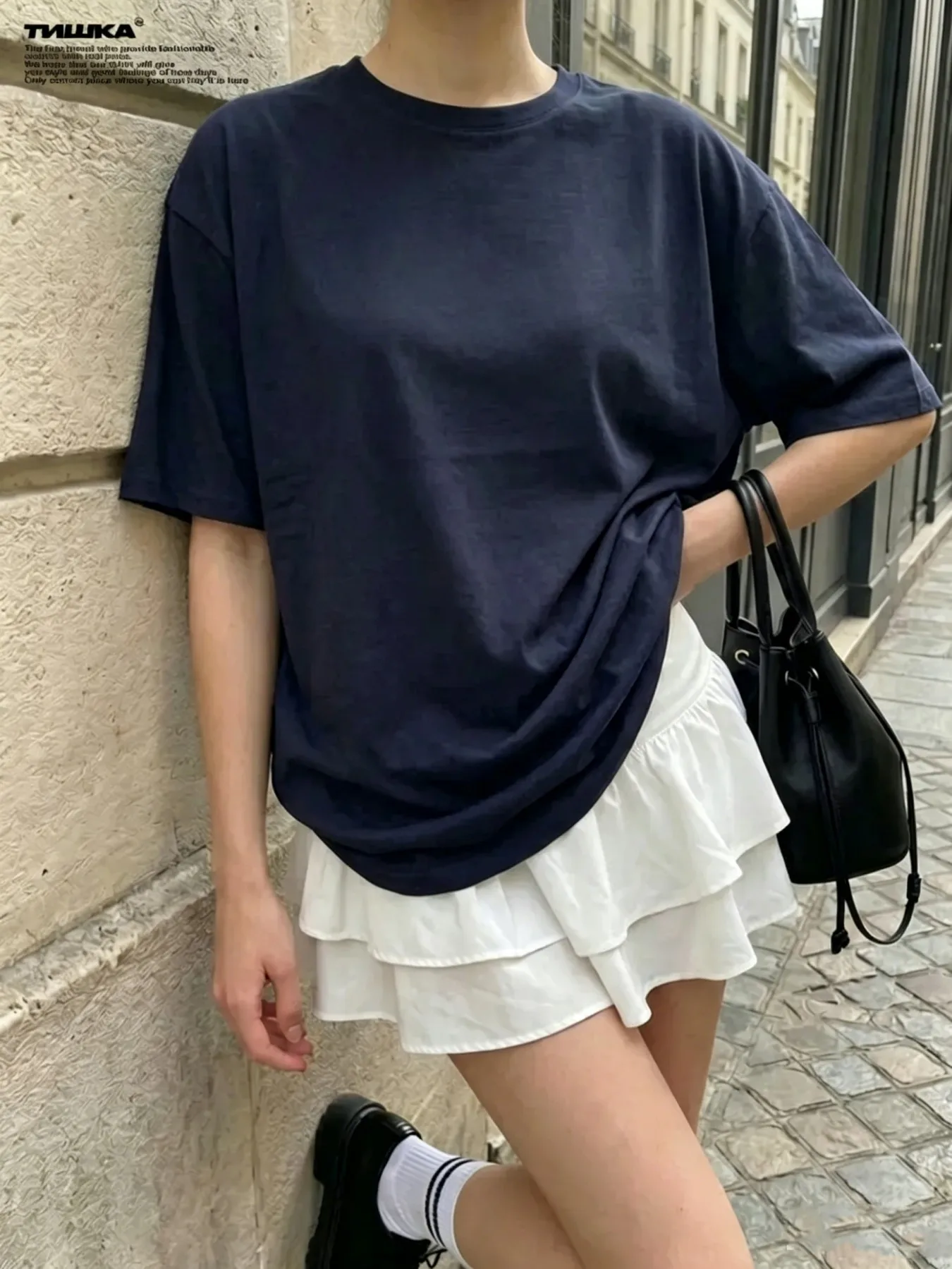 Solid Color Family Women T-Shirt Casual Y2K Short Sleeves All-Match Cotton T Shirt Oversized Summer Street Snap Streetwear