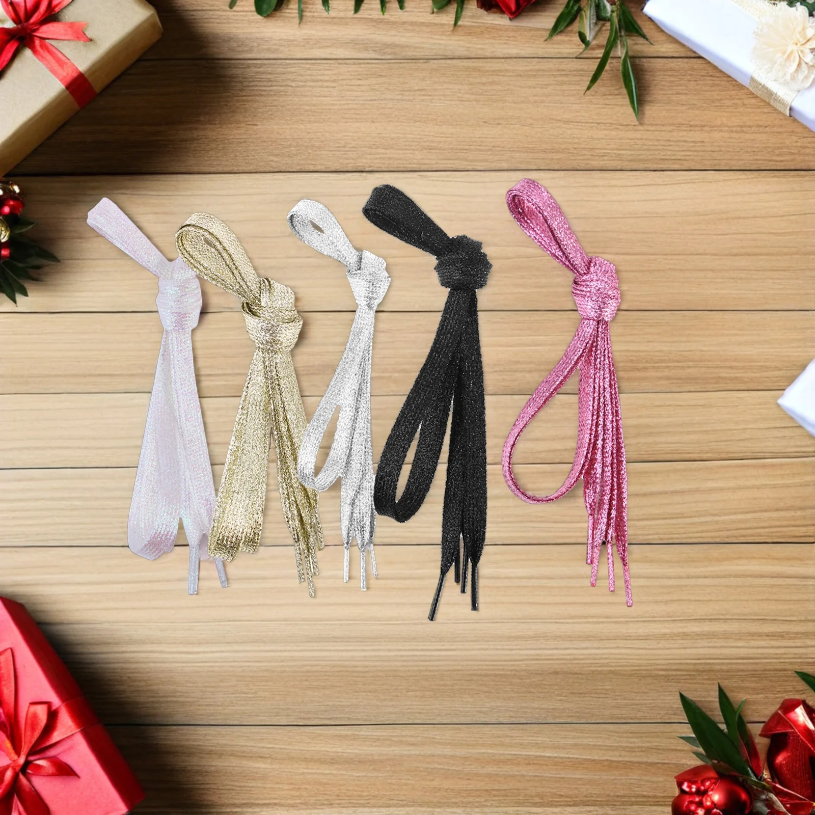 

5Pcs Colorful Flat Shoelaces 110cm Durable Pearlescent Shoelace for Casual Shoes Sparkly Silver Onion Shine Flat Shoelace