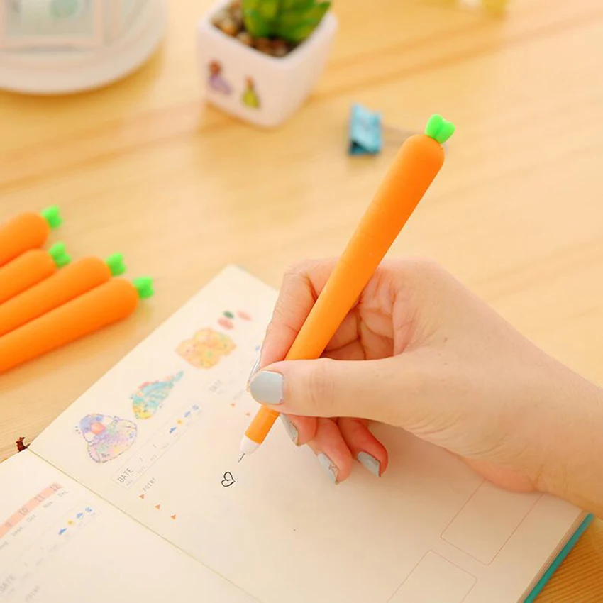 Creative Cute Black Refill Neutral Pen Stationery Personalized Signature Gel Pens Student Carrot Water-Based Pen with Logo 1PC