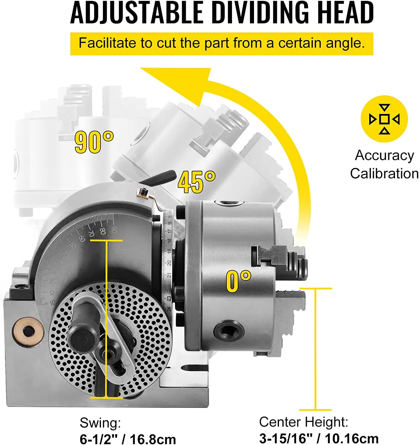 VEVOR 5-Inch Dividing Head Indexing Dividing Head 5 Inch Headstock Adjustable 3-jaw Chuck For Milling Machine