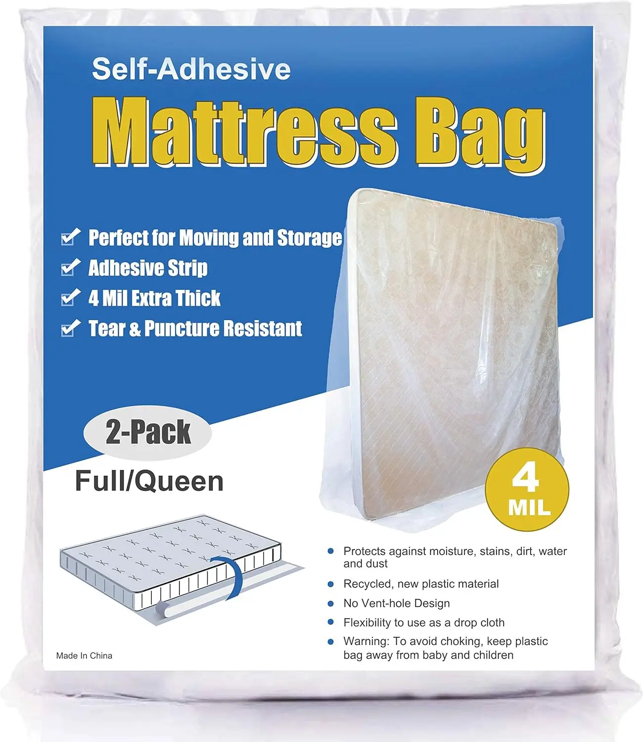 

Сверхпрочные пакеты для матрасов толщиной 4 мил для переезда и хранения, подходят для матрасов размеров Twin, Full, Queen, 2 штуки в упаковке