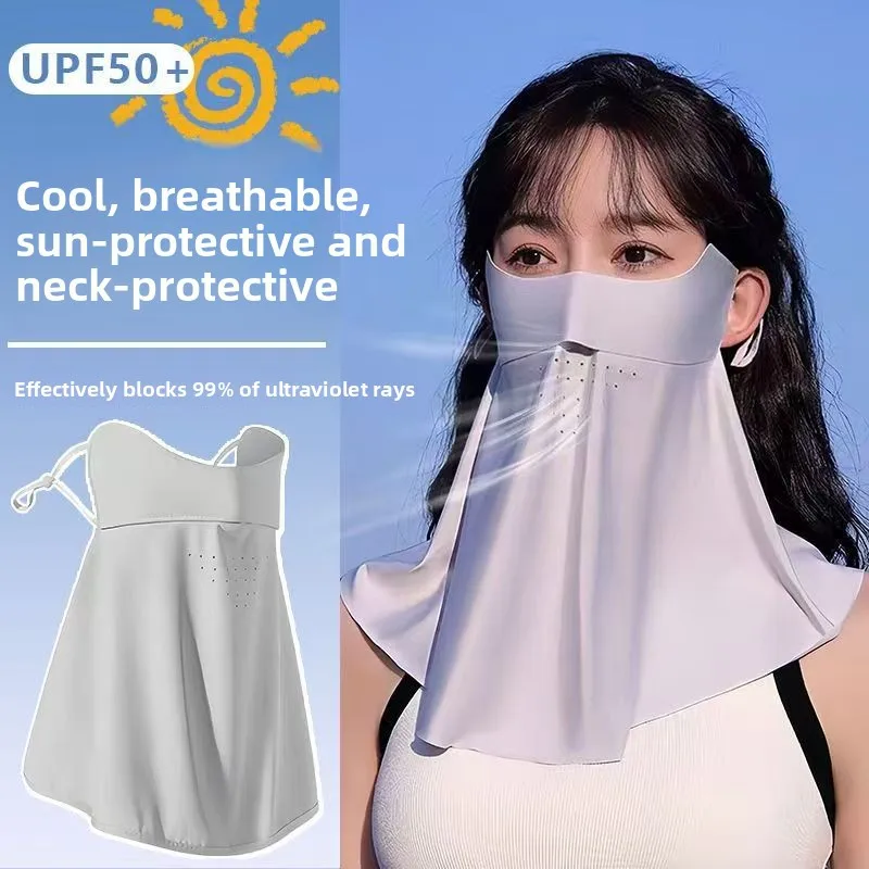 

Summer New Ice Silk Sunscreen Mask with Neck Neck Protection, Integrated Sunshade without Trace Ice Silk Neck and Eye Protection