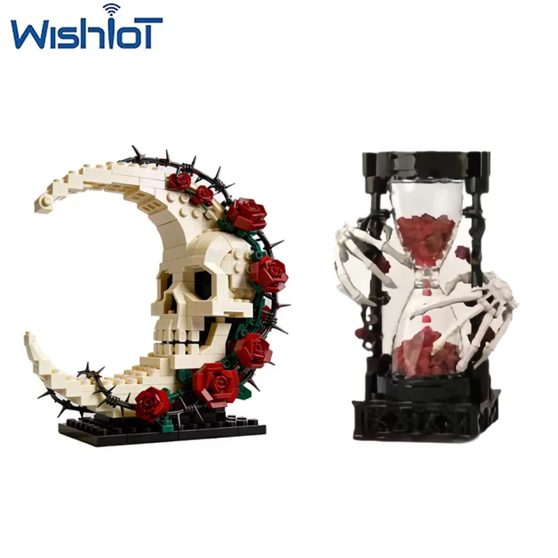 

Конструктор MOC: Модель «Лунный череп-цветок», креативный набор для сборки «Рука скелета-песочные часы», декоративные игрушки, мелкие кирпичики, подарки на день рождения