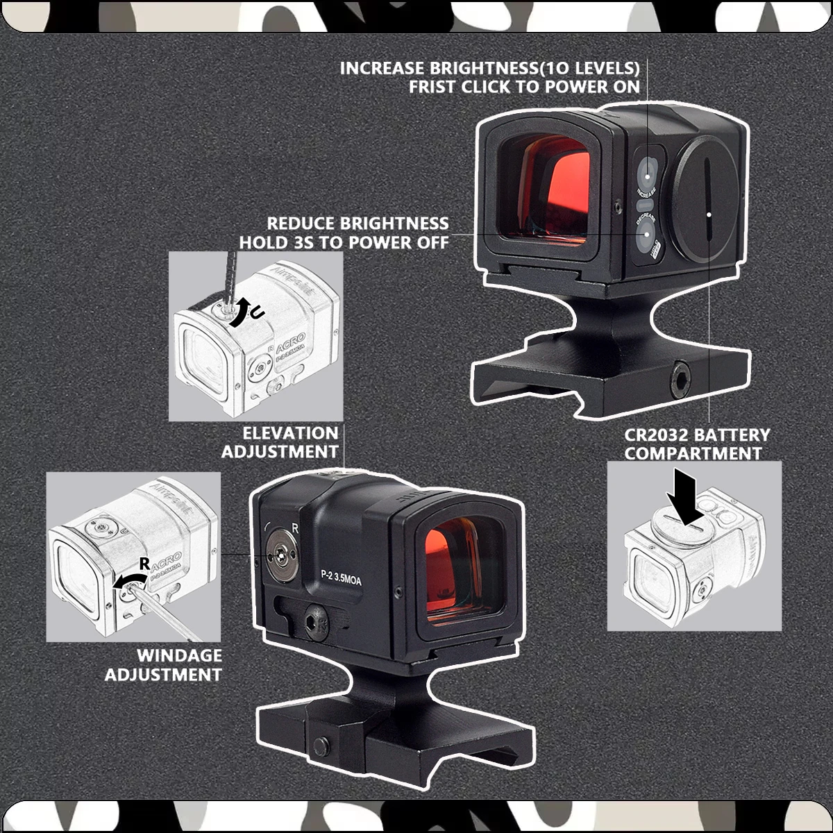 P-2 3.5MOA Red Dot Reflex Sight for Hunting Pistol Rifle Scope GLOCK Gen4/Gen5 MOS Plate&Lower 1/3 Co-witness Picatinny Mount