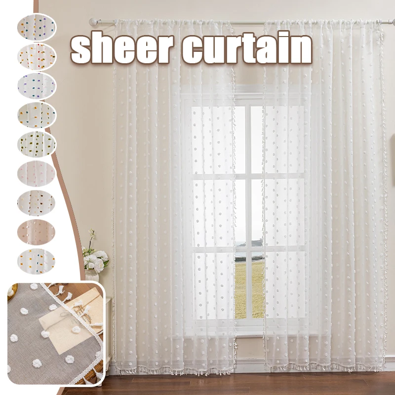 

Nordic Solid Sheer Curtains Breathable Light Filtering Voile Drapes Minimalist Privacy Window Treatment for Bedroom Living Room