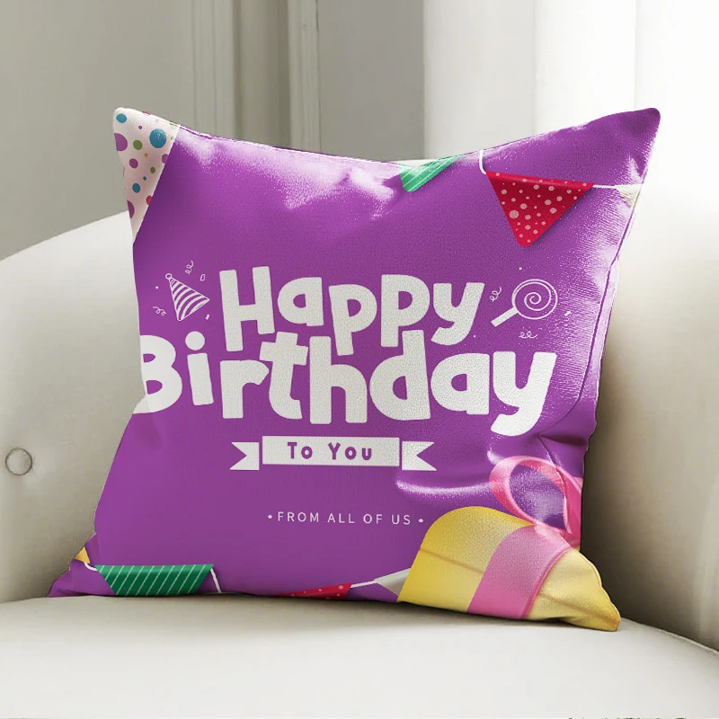

Happy Birthday Purple Pillow Cover, Banner & Gift Print Cushion Case, Party Sofa Bedroom Decor Accent Pillow