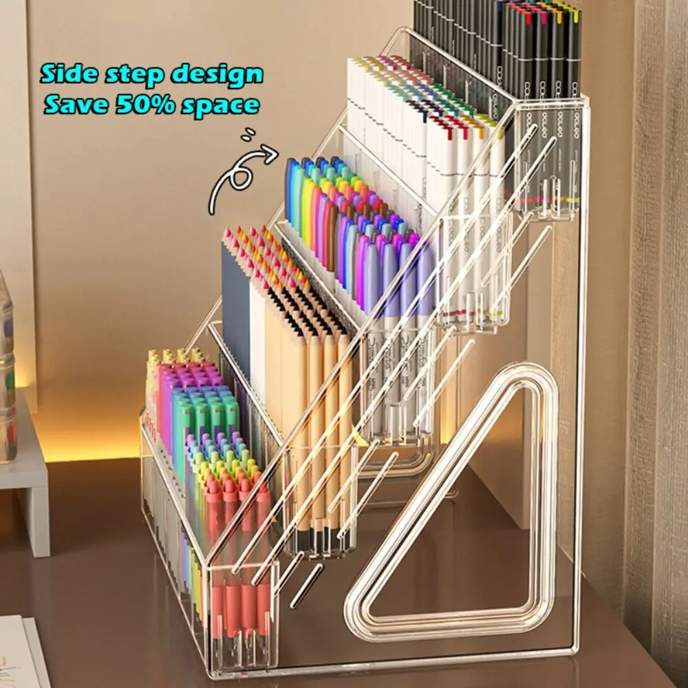 Durable Acrylic Pen Holder 3/4/5 Layers Multi-Compartment Pen Rack Clear Desktop Organizer Home Office