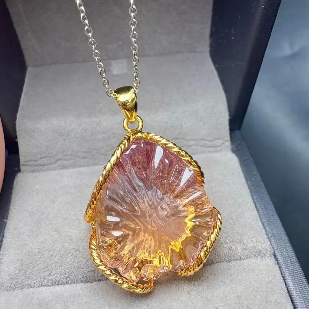 1PCS Natural Ametrine Crystal Yoga Pendant Reiki Healing Fengshui Stretch Female Gift - Jewelry for Stress Relief S925