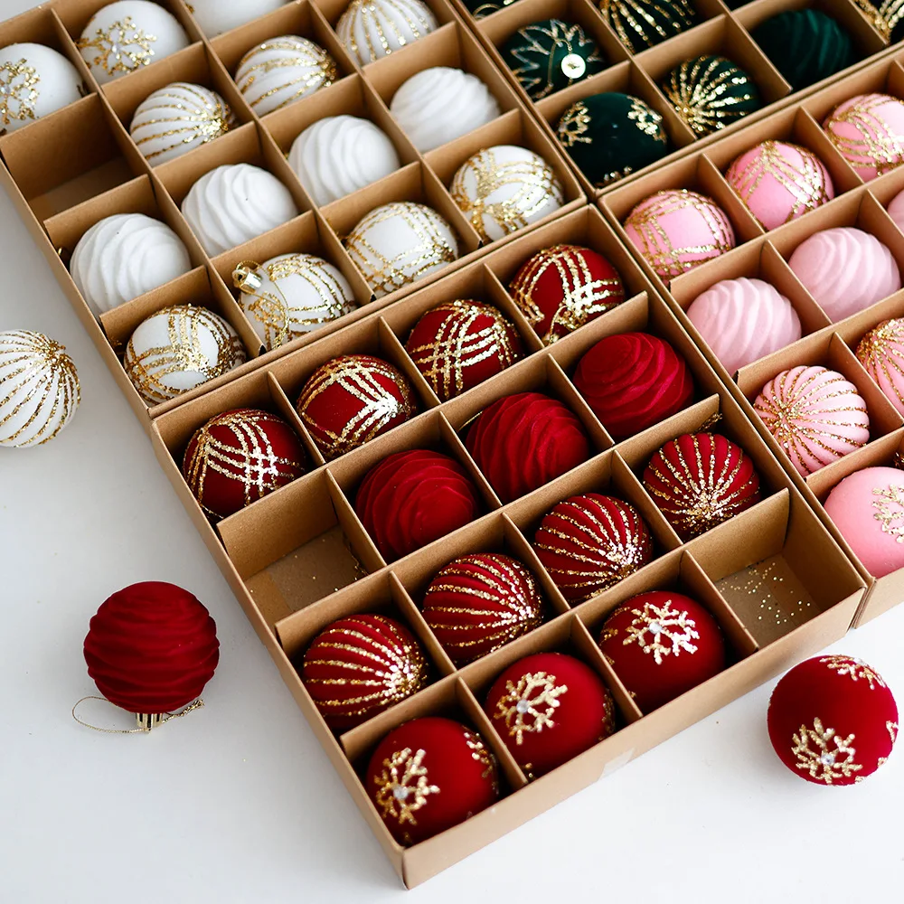

16pcs 6cm Christmas Ball Ornaments Flocing Christmas Tree Party Decoration Ball New Christmas Spheres Pendant 2024