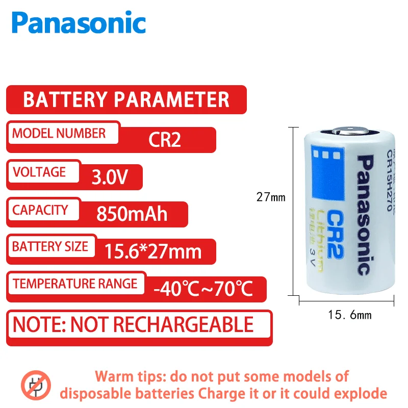 Panasonic CR2 CR15H270 CR15266 DLCR2 3V Lithium Battery For LED Flashlight Digital Camera Doorbells Alarm Dry Primary Battery