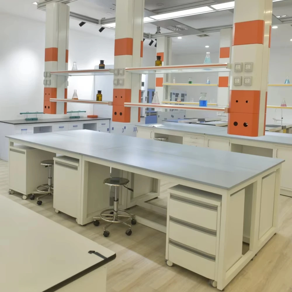 

Medical Chemistry Movable Wall Work Bench H-frame Laboratory Furniture Island Lab Tables with Cabinet White Lab Bench