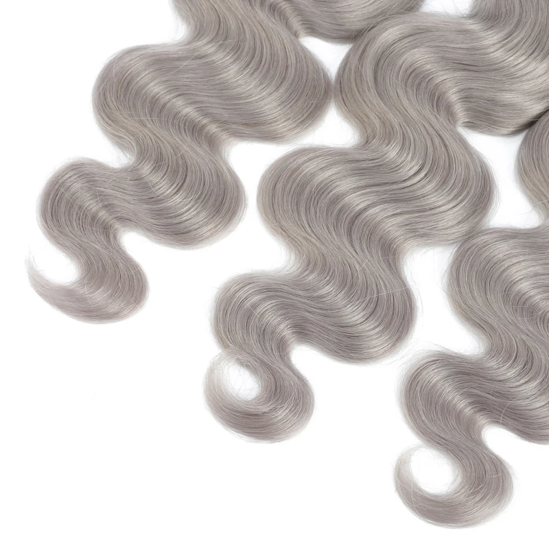 Paket Rambut Manusia Abu-abu Perak Brasil 10-26 Inci Paket Jalinan Rambut Manusia Gelombang Tubuh 3/4 Buah Penawaran Paket Rambut Remy SOKU