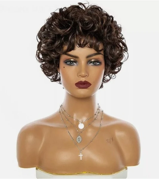 

Fashion Sexy Women Short Brown Curly Wigs 12In