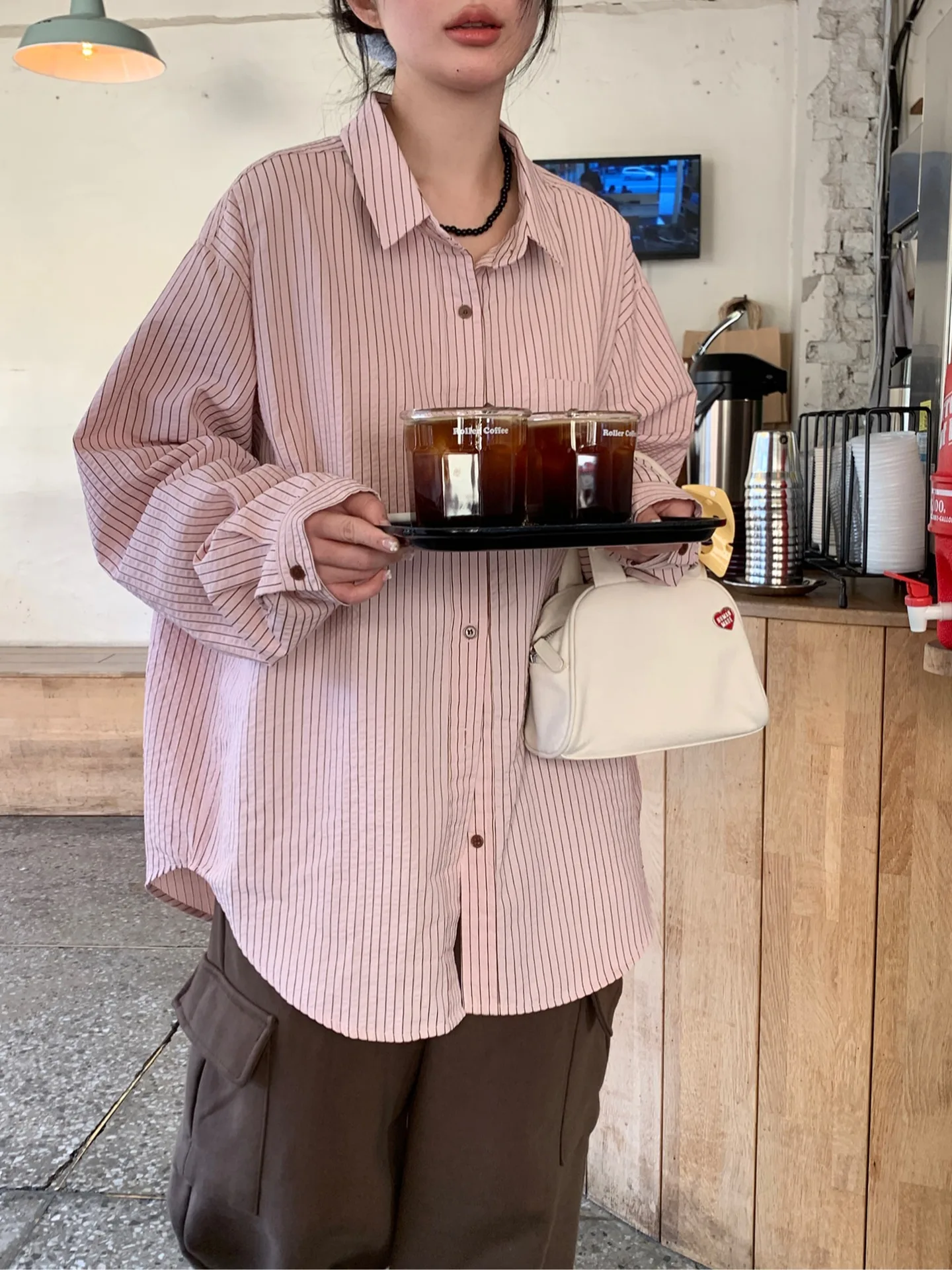 Autumn Fre Striped Loose Long Sve Women's irt Chic Outerwear Cardigan Sli Commute Spring Autumn Season Faion