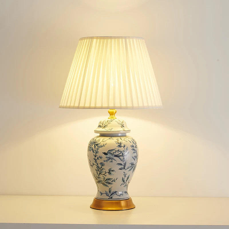 

New Chinese table lamp, Chinese style painted blue and white porcelain living room, study, warm bedroom, bedside lamp, d