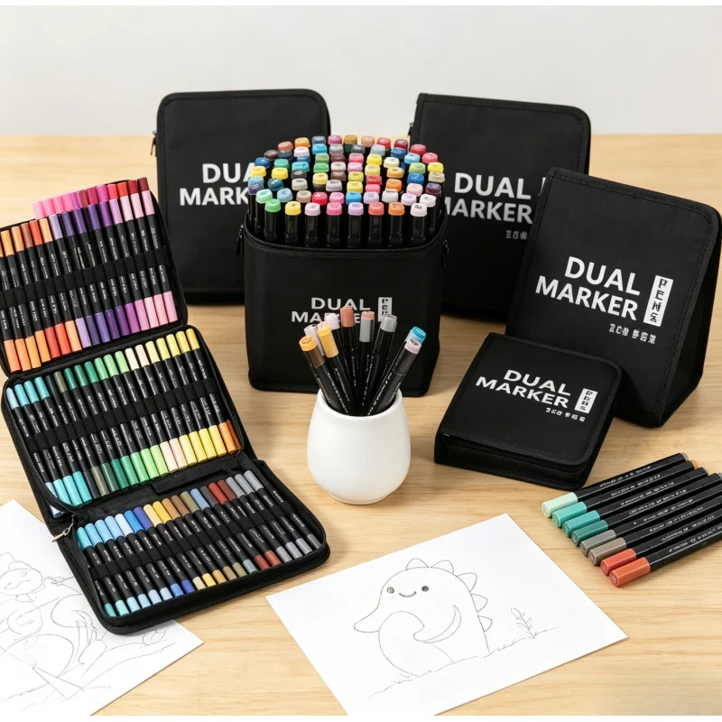 

72Colors Dual Tip Marker Pens, Watercolor Fine Liner Brush Pen, Professional Art Drawing Stationery for Manga Sketching Painting