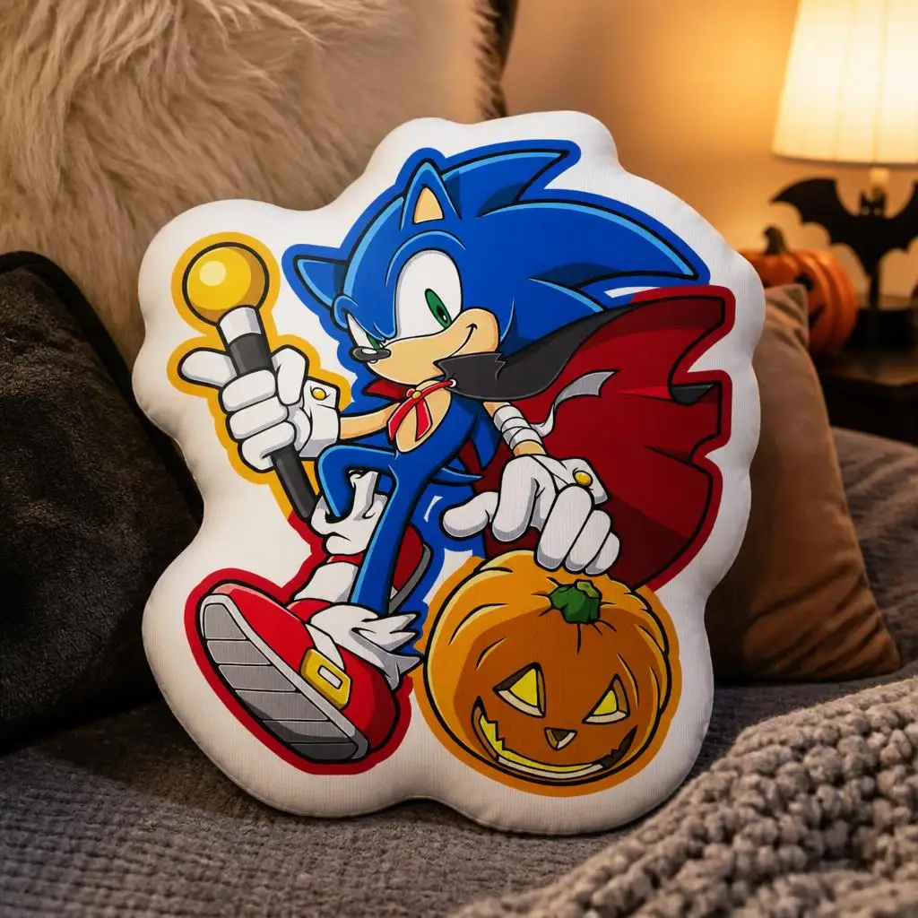 Halloween Sonic Vampire Shaped Pillow Stuffed Cushion Blue Hedgehog Throw Pillow for Sofa Home Decor Pumpkin Costume Gift